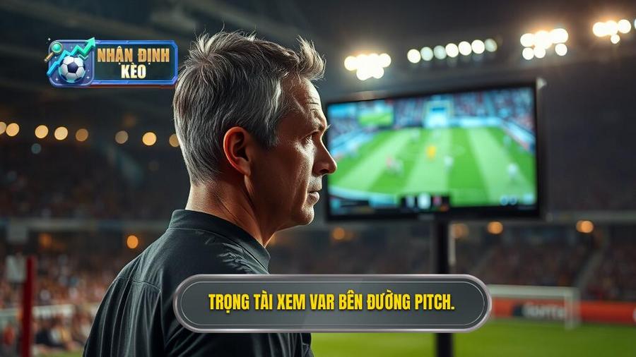 1. Trọng tài xem VAR bên đường pitch.